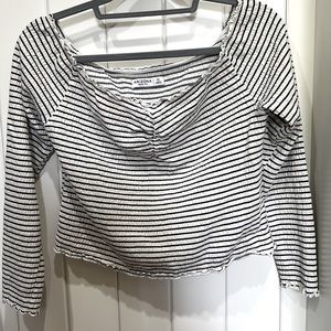 Arizona Jean Co. XL crop top. White with very dark blue stripes.